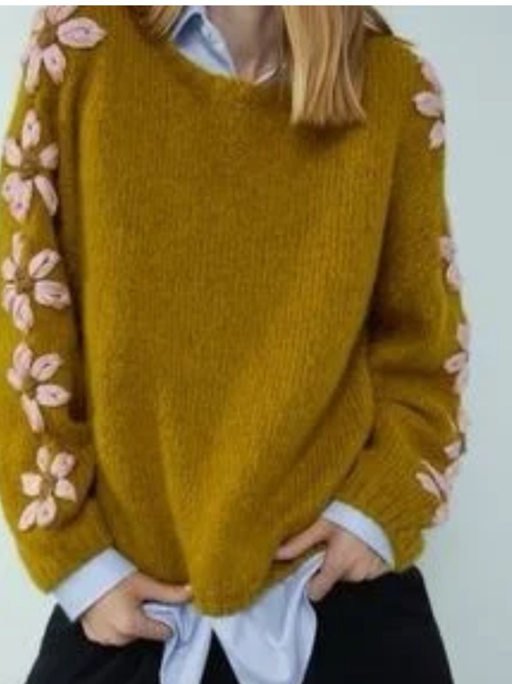 Zara Sweater Wool Mohair Blend Hippie Flower Boho Sleeves Womens jumper